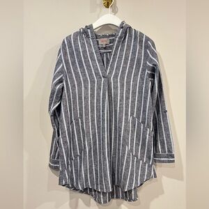 For Cynthia Beachwear Nautical Style Striped Linen Blend Hooded Tunic Size M